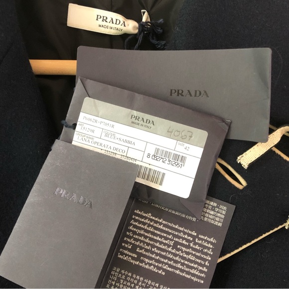 Prada NWTlong dark blue double breasted coat with crystal elbow patches Sz eu 42 - Picture 15 of 16